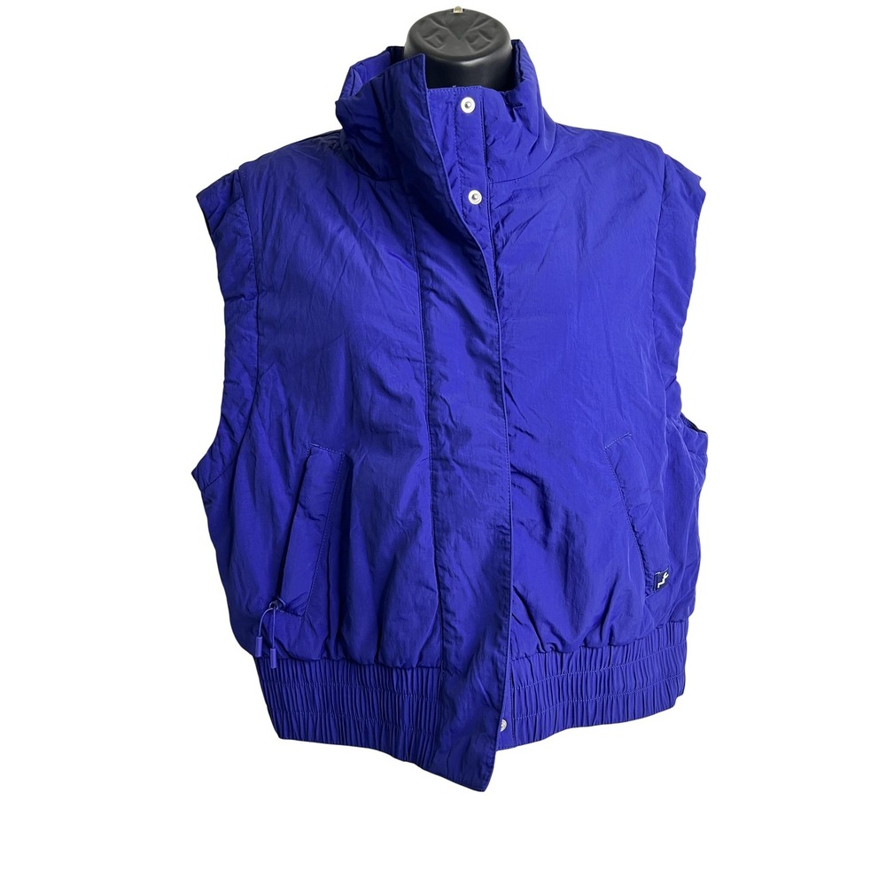 Puffer Vest Womens Small Blue Quilted Zip Pockets High Neck Stand Collar‎ Warm